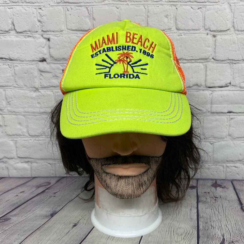 Miami Beach Trucker Hat Mesh Women Cap Snapback Florida Established 1896 Neon